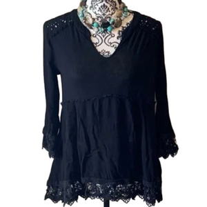 Knox Rose Black Lace Trim Top/Tunic